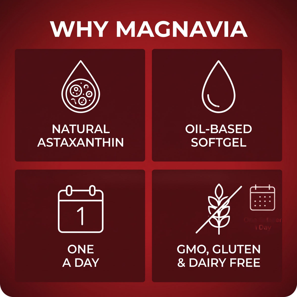 Magnavia Natural Astaxanthin 12mg, 30 red softgels in a white and deep red pouch