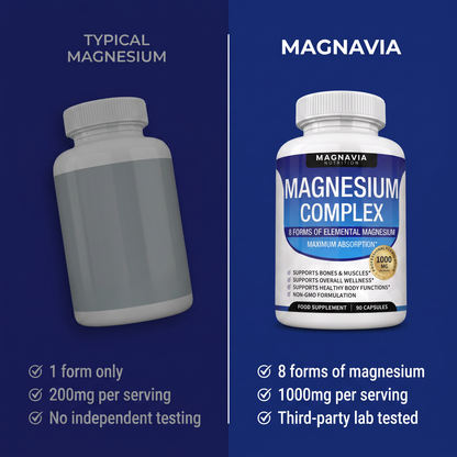 Typical single-form magnesium compared with Magnavia 8 forms at 1000mg